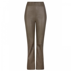 TYSON FLARE LEATHER PANTS GREEN CLAY