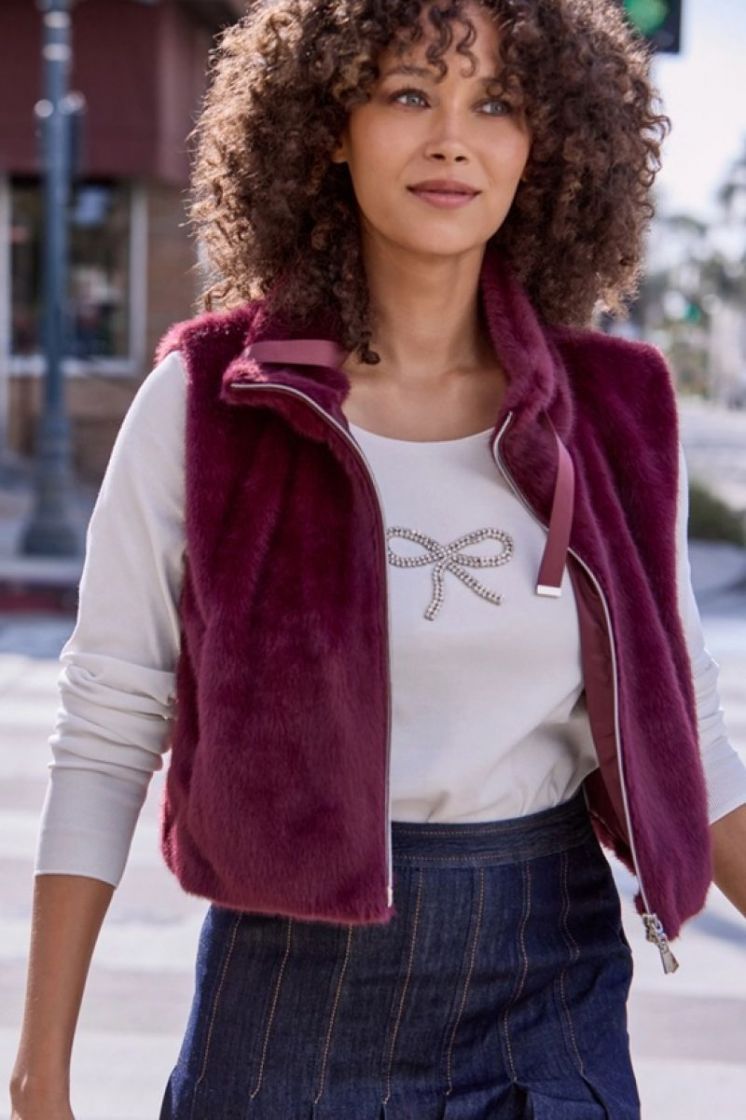 WAIST COAT FAKE FUR BORDEAU