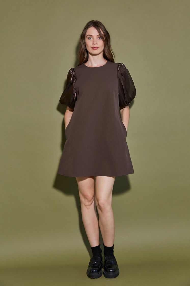 DRESS PUFFSLEEVE CHOCO