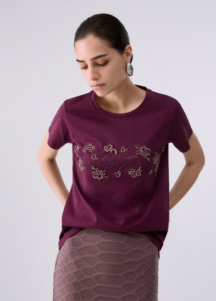T-SHIRT STRASS AUBERGINE