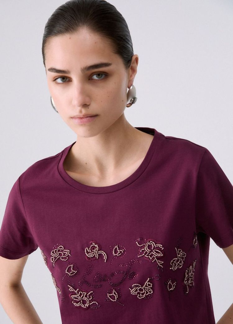 T-SHIRT STRASS AUBERGINE