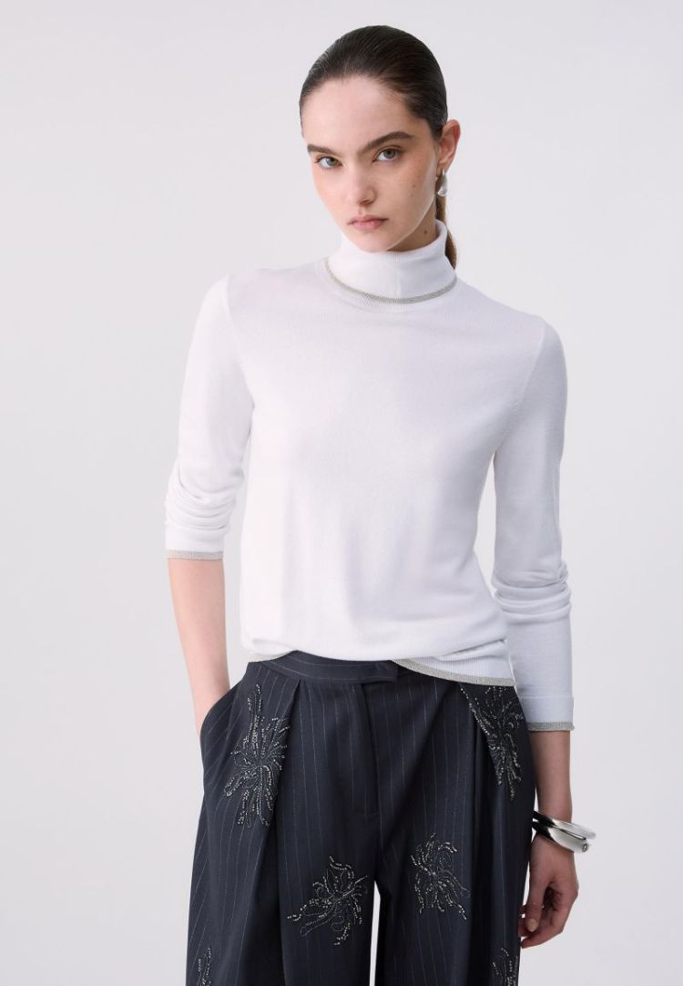 MAGLIA CHIUSA BASIC FIT BIANCO LANA