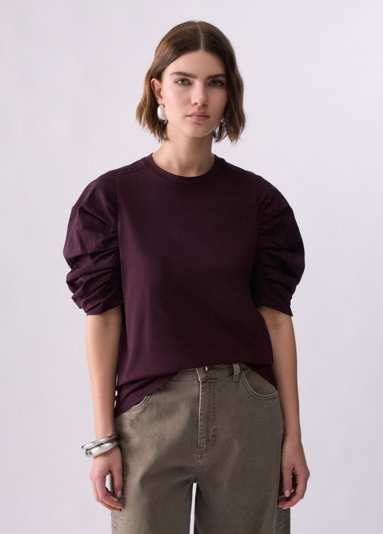 T-SHIRT BIMATERIALE BAD AUGERGINE