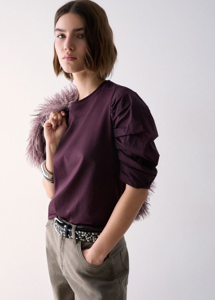 T-SHIRT BIMATERIALE BAD AUGERGINE