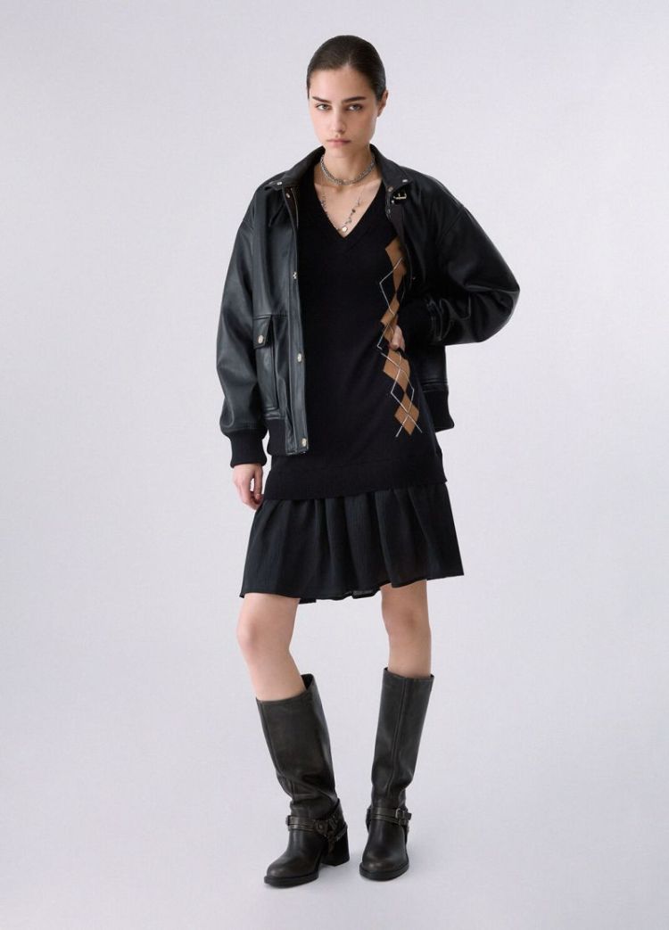 ABITO CORTO MAGLIA BLACK BEIGE