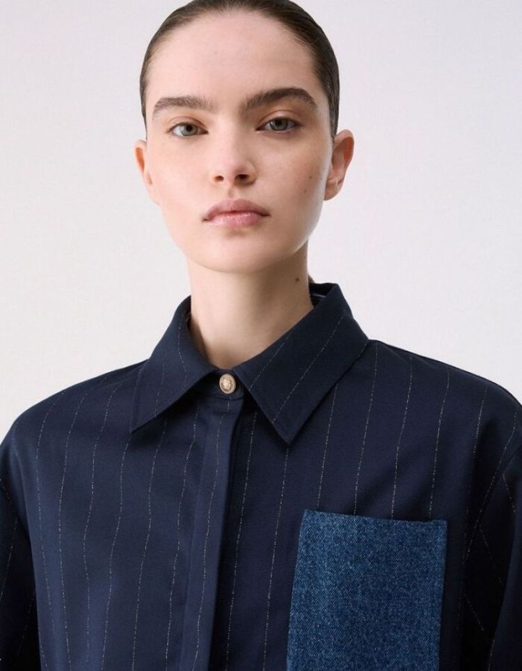 CAMICIA GESSATA CON DENIM BLUE  