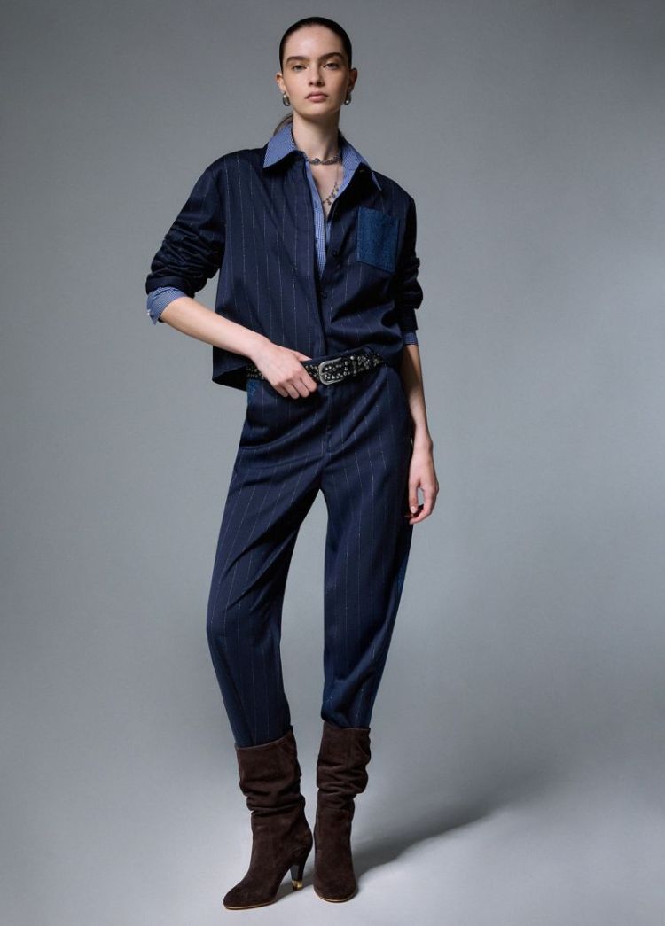 CAMICIA GESSATA CON DENIM BLUE  
