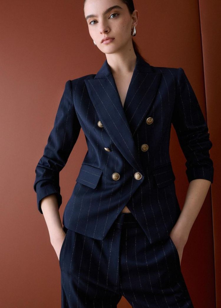 BLAZER DOPPIO PETTO GESSATO BLUE LUREX PIN
