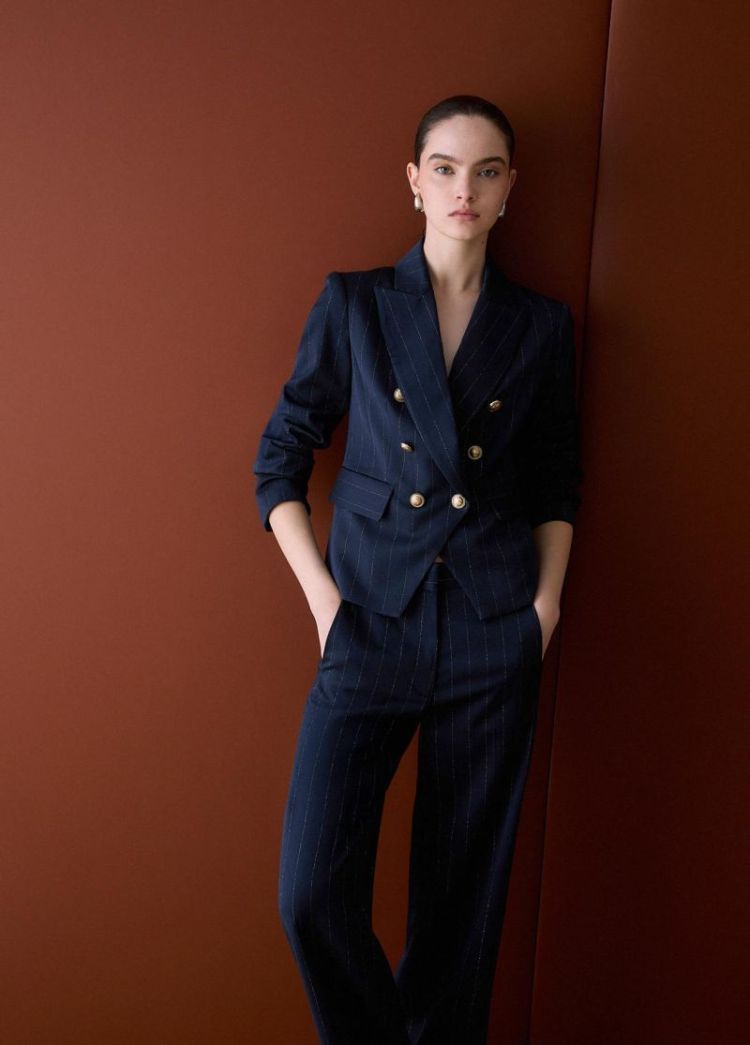 BLAZER DOPPIO PETTO GESSATO BLUE LUREX PIN