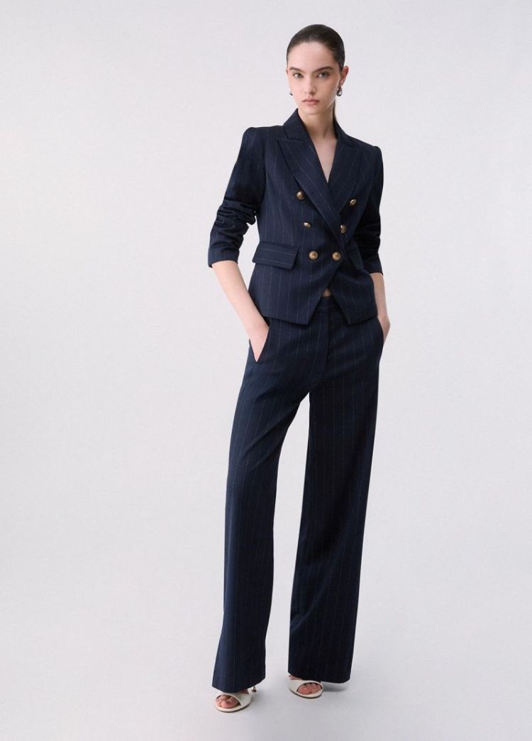 BLAZER DOPPIO PETTO GESSATO BLUE LUREX PIN