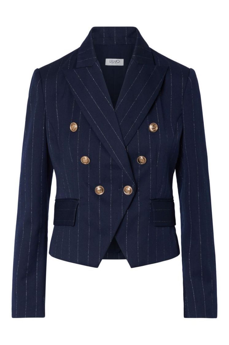 BLAZER DOPPIO PETTO GESSATO BLUE LUREX PIN