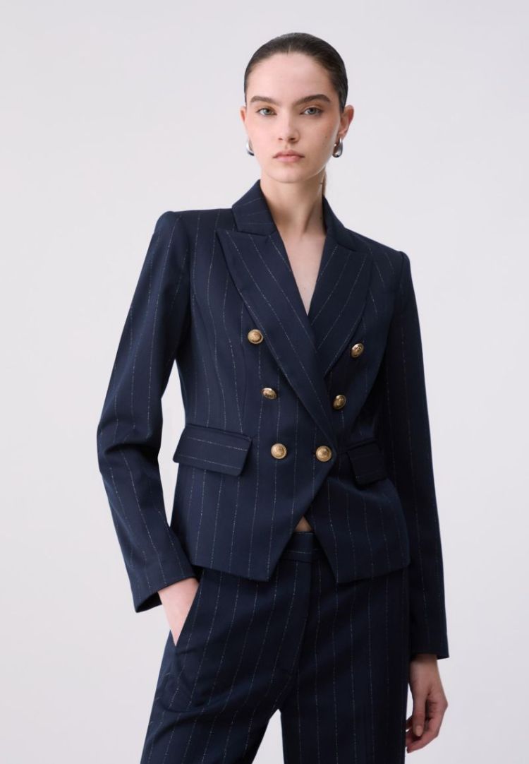 BLAZER DOPPIO PETTO GESSATO BLUE LUREX PIN