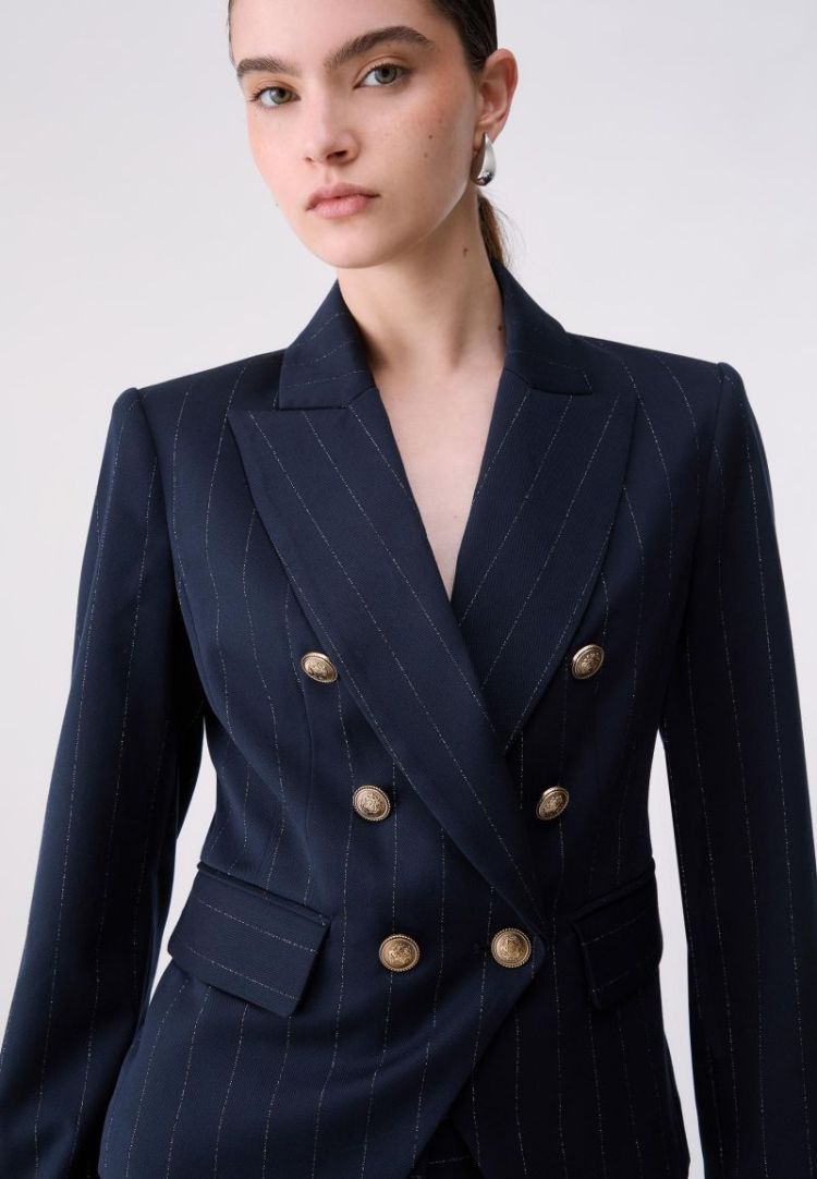 BLAZER DOPPIO PETTO GESSATO BLUE LUREX PIN 