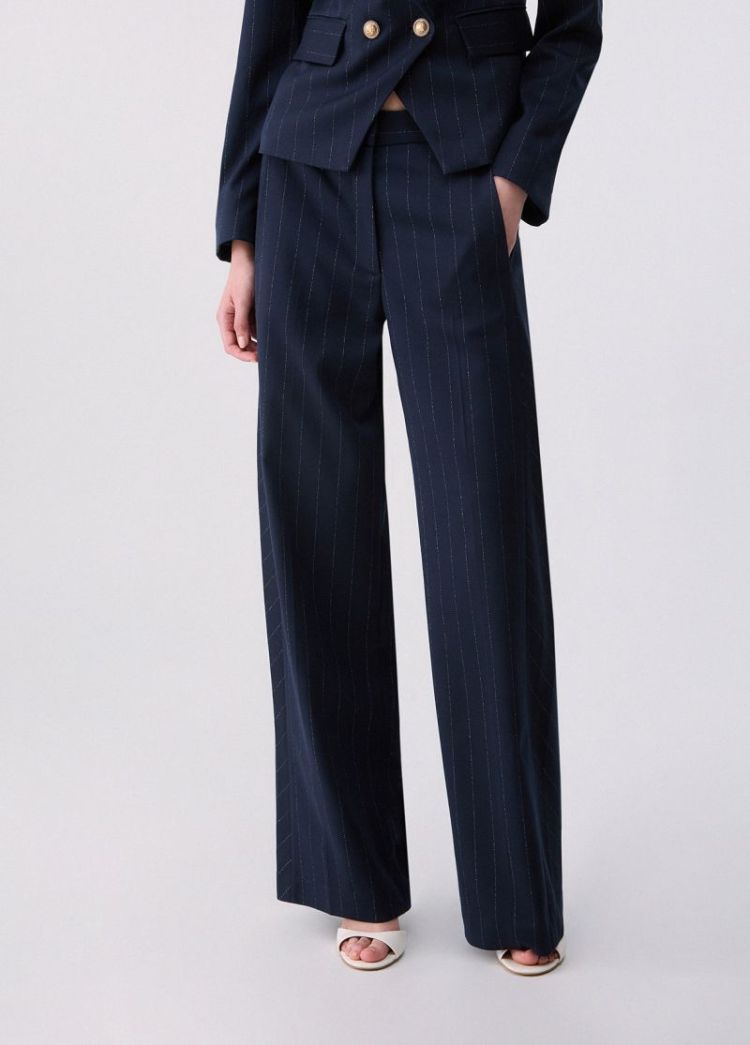 PANT STRAIGHT GESSATO BLUE LUREX PIN 