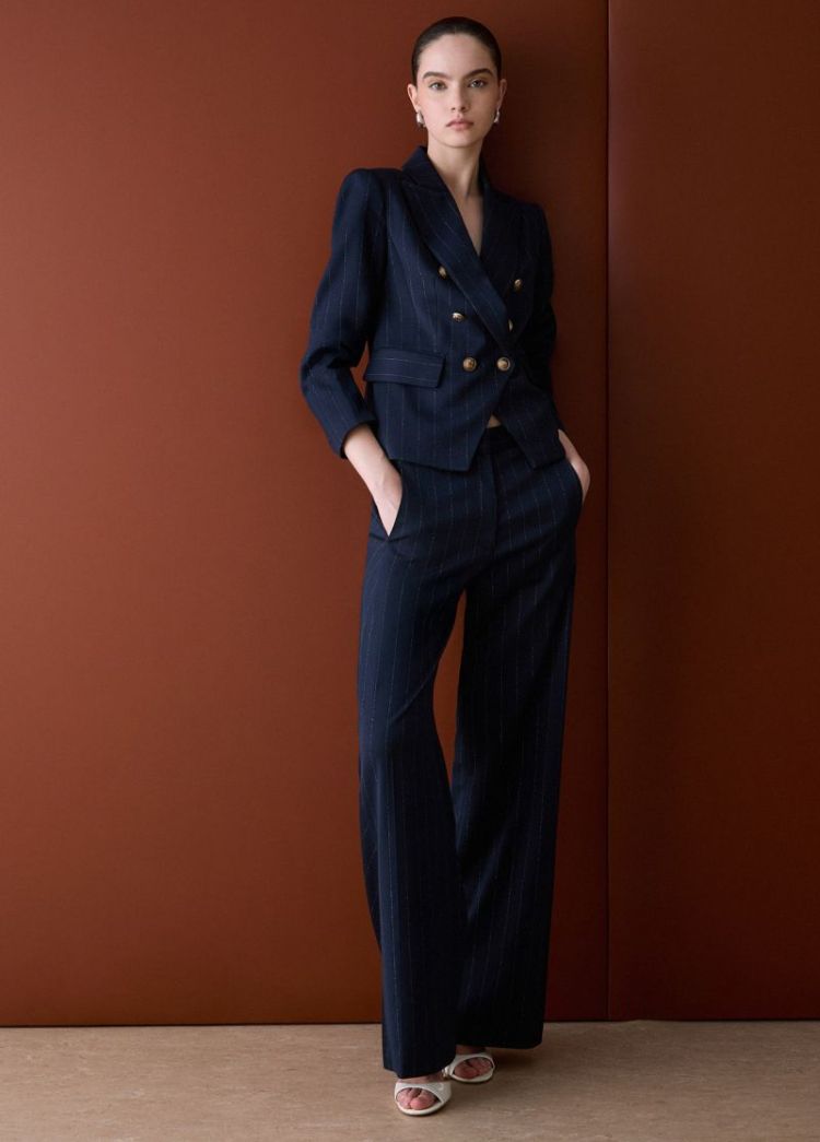 PANT STRAIGHT GESSATO BLUE LUREX PIN 