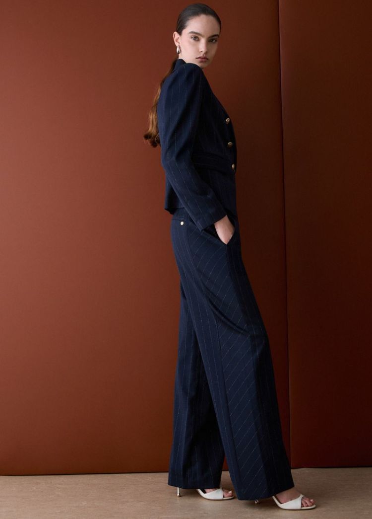 PANT STRAIGHT GESSATO BLUE LUREX PIN 