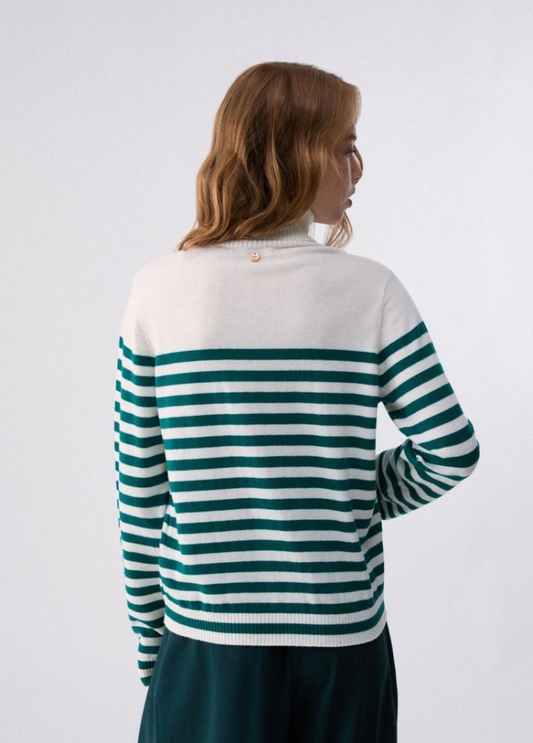 MAGLIA COLLO ALTO RICAMO BCO LANA GREEN
