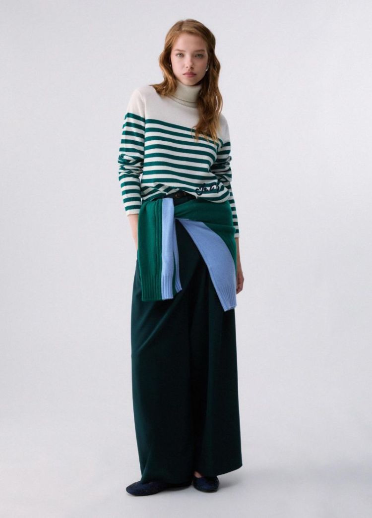 MAGLIA COLLO ALTO RICAMO BCO LANA GREEN