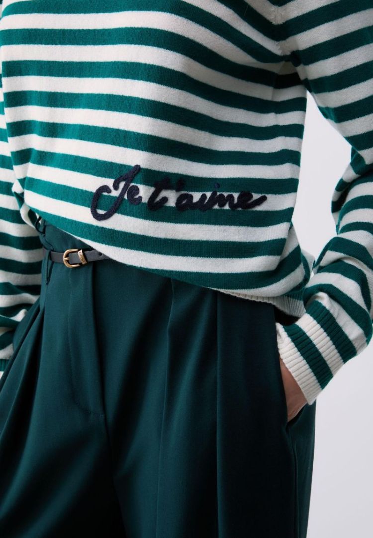 MAGLIA COLLO ALTO RICAMO BCO LANA GREEN 