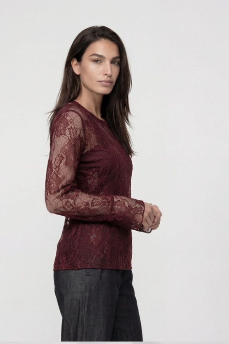 T-SHIRT SPITZE ALLOVER DARK BORDEAUX