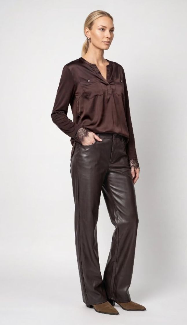 JERSEY BLOUSE SPITZENDETAIL BLACK COFFEE