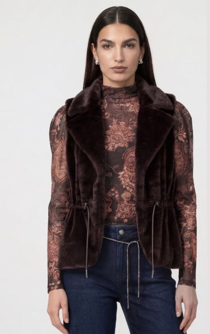 WAISTCOAT FAKE FUR BLACK COFFEE
