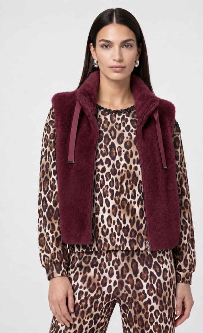 WAISTCOAT FAKE FUR DARK BORDEAUX