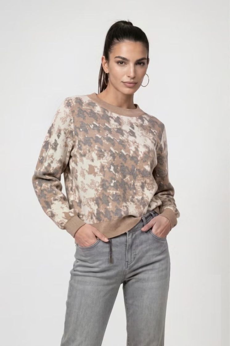 PULLOVER HAHNENTRITT JACQUARD BROWN SUGAR PAT