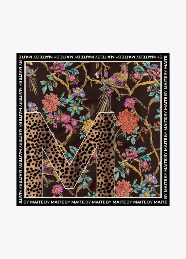FLORAL SCARF 90X90 NEGRO NARANJA