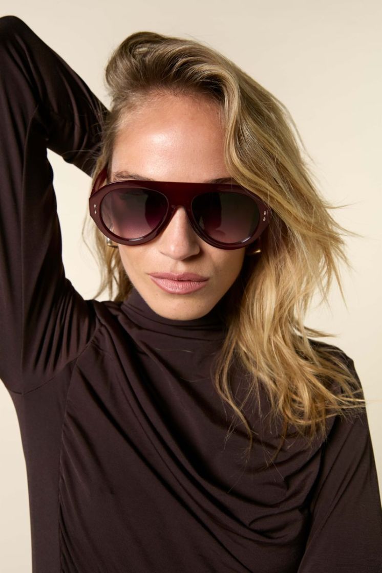 HIGH NECK TOP GATHERING BROWN