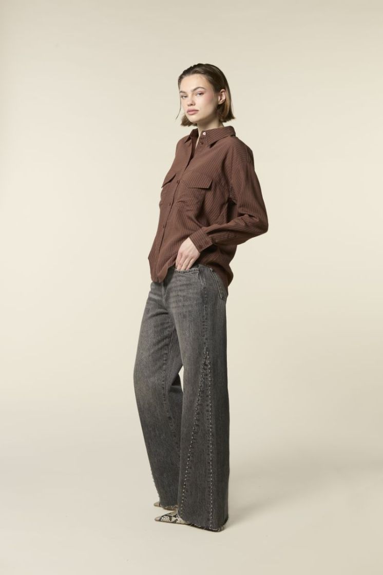 MID WAIST STRAIGHT LEG STUDS VINTAGE GREY