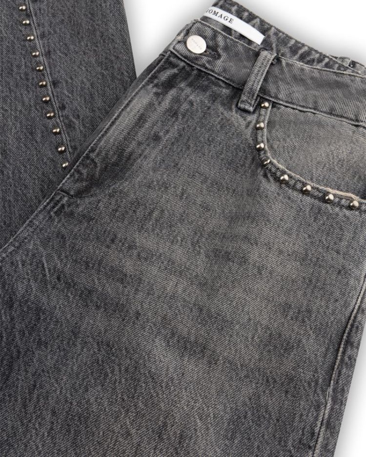 MID WAIST STRAIGHT LEG STUDS VINTAGE GREY