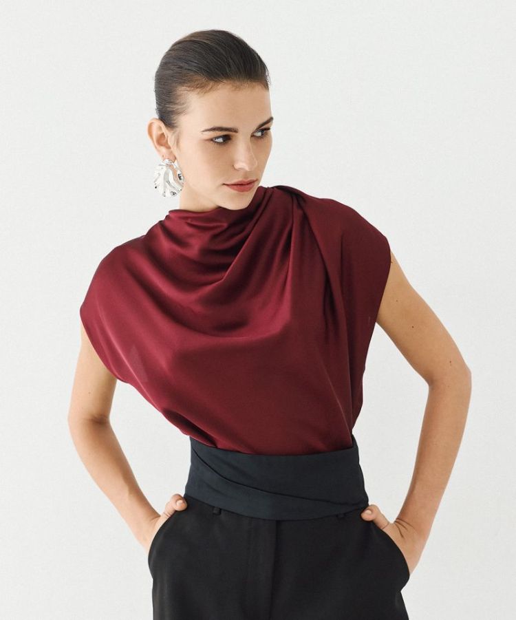 TOP DRAPED NECKLINE BORDEAUX