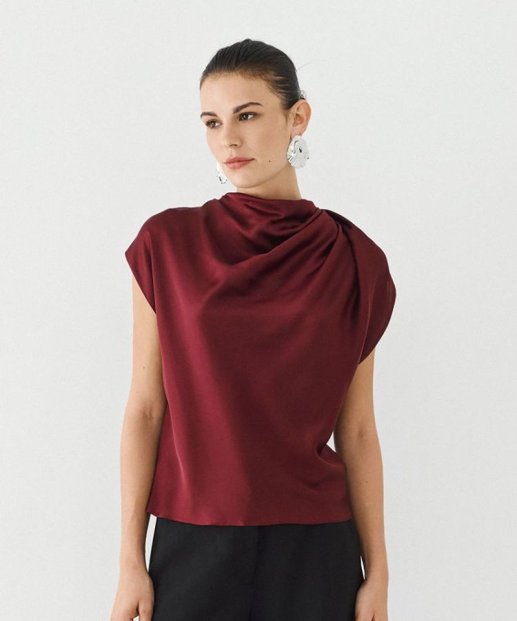 TOP DRAPED NECKLINE BORDEAUX