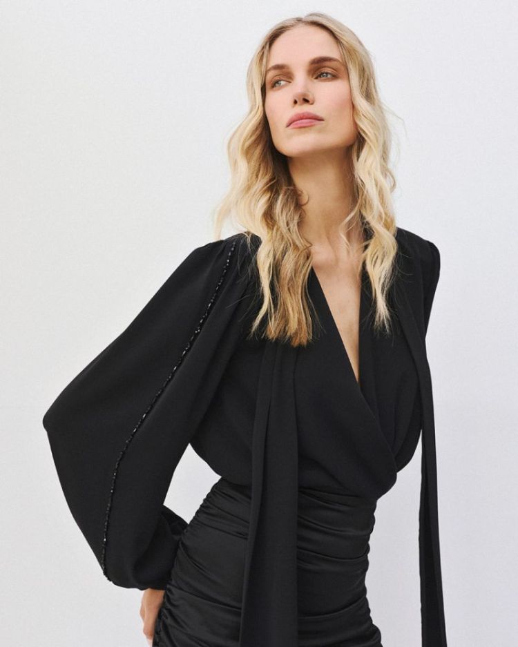 BLOUSE BLACK BOW BLACK