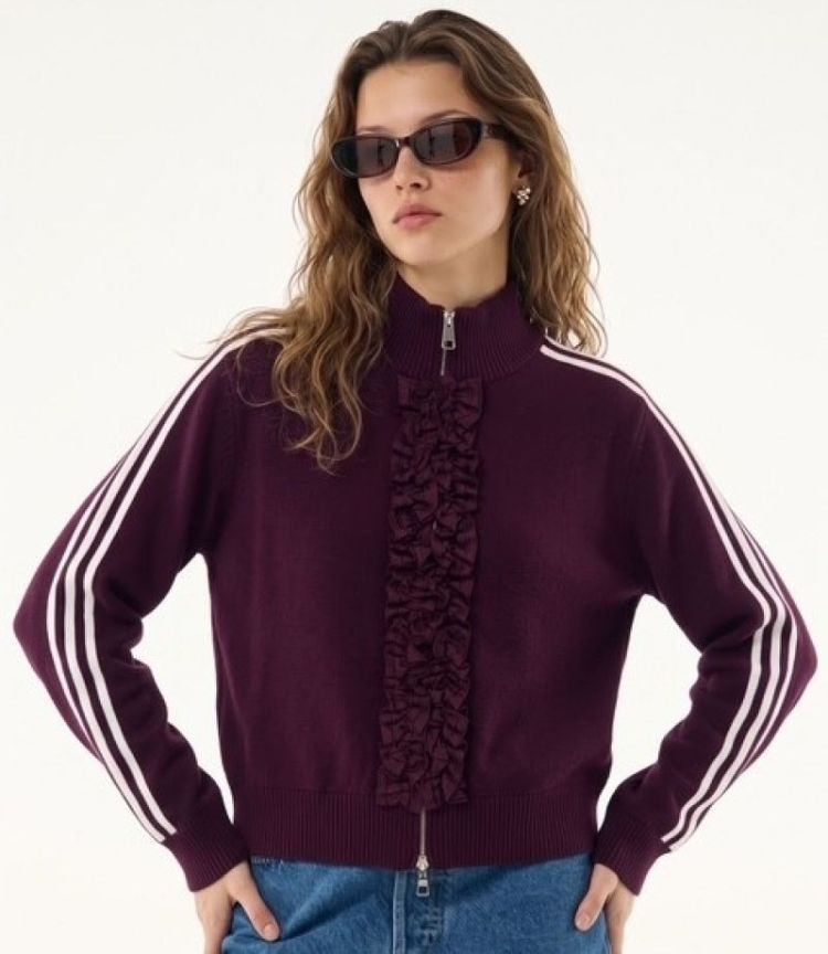 CARDIGAN RUFFLE AUBERGINE