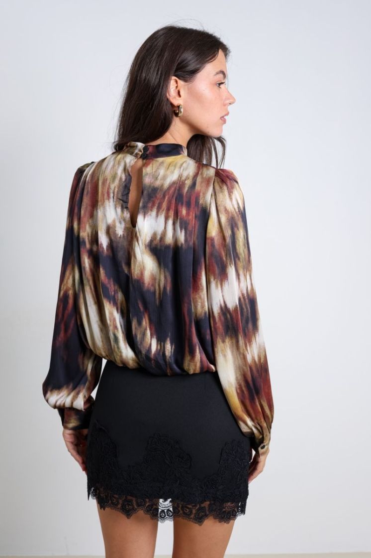 BLOUSE V LACE  CHOCO