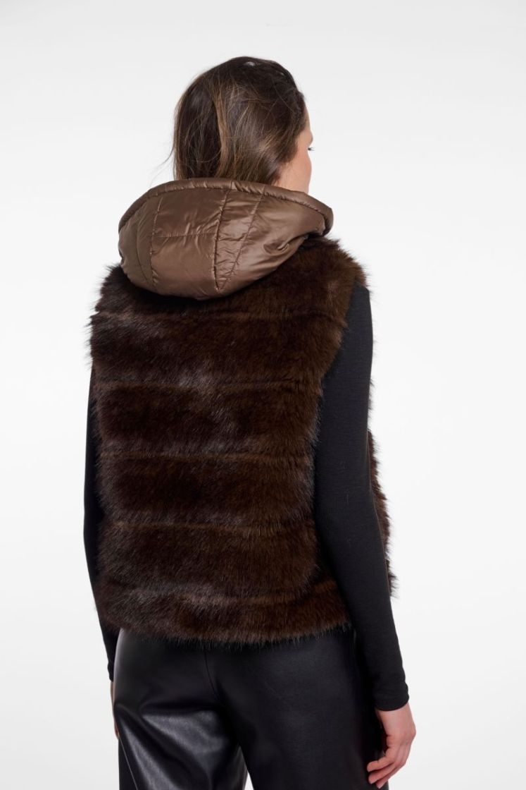 WAISTCOAT FAUX FUR DARK BROWN